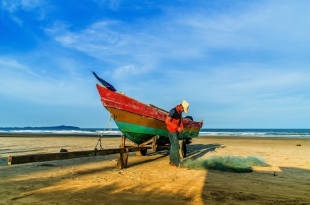 Fisherman prepared for sailの写真素材