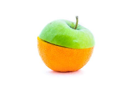 Orange and Apples isolated on white backgroundの写真素材