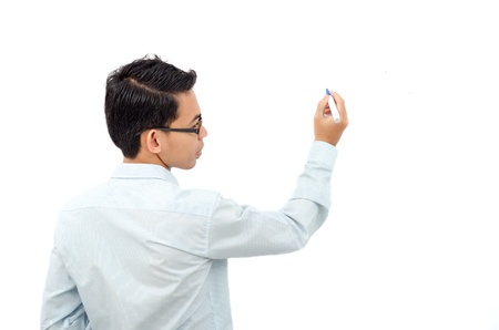 Man writing something on board with markerの写真素材