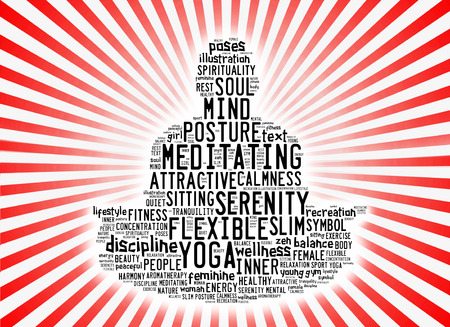 word cloud composed in the shape of a man doing yoga meditation poseの写真素材