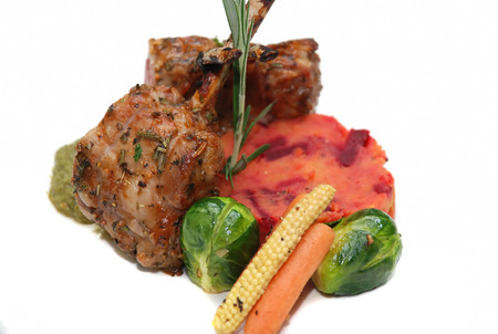 roasted lamb rib chops with vegetablesの写真素材