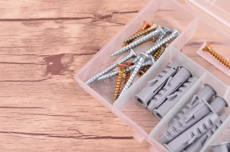 Screws and plastic anchor (wall plugs)の写真素材