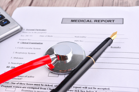 Medical Report with Shethoscope. Medical and Healhcare Conceptの写真素材