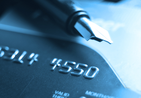credit card and fountain pen. Selective focus, soft focus and shallow depth of fields - DOFの写真素材