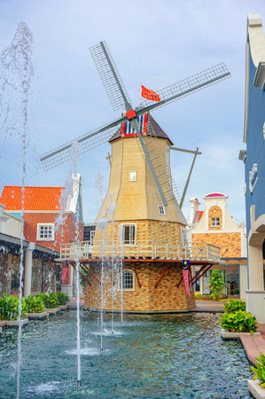 MALACCA, MALAYSIA - 21 SEPTEMBER 2016 - Replica of old dutch windmill in Freeport Premium Outlet, located at Malacca, Malaysiaのeditorial素材