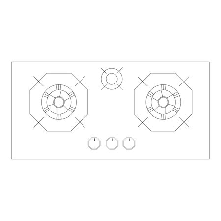 Three Burner Gas Cooktop Stove Hob Outline Vector Illustrationのイラスト素材