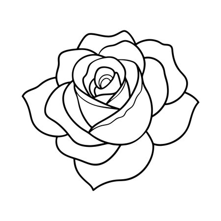 Rose flower icon in outline style isolated on white background. Rose symbol stock vector illustration.のイラスト素材