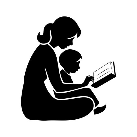 mother reading a book with her baby over white background. vector illustrationのイラスト素材