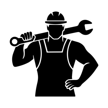 builder worker with wrench avatar character vector illustration design  black and whiteのイラスト素材