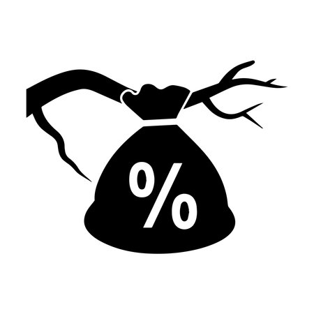 Black Silhouette of a Bag of Money with Percent Sign on White Backgroundのイラスト素材