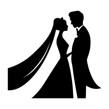 wedding couple bride and groom silhouette vector illustration eps 10のイラスト素材