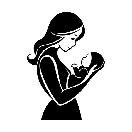 silhouette of mother with baby in the hands, vector illustrationのイラスト素材