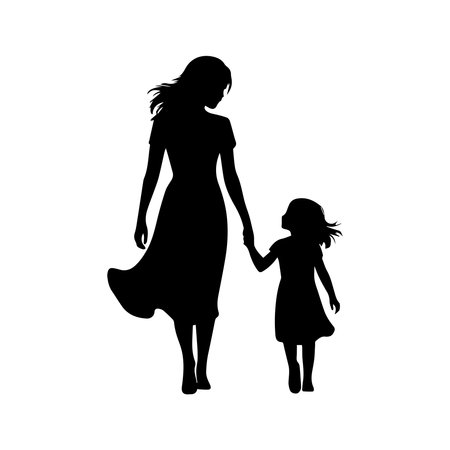 Vector silhouette of a woman with a child on a white background.のイラスト素材