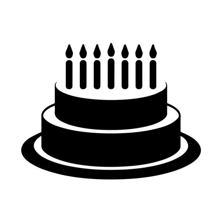 birthday cake icon over white background. vector illustration, silhouette styleのイラスト素材