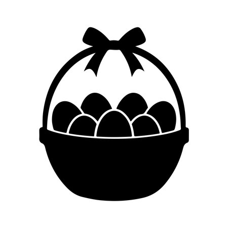 Easter basket with eggs icon vector illustration graphic design in black and whiteのイラスト素材