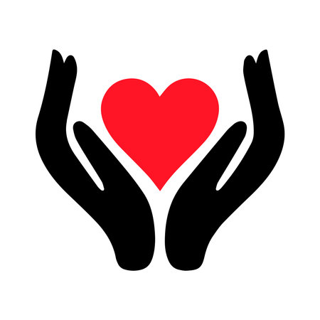 Hands holding red heart. Charity and donation symbol. Vector illustrationのイラスト素材