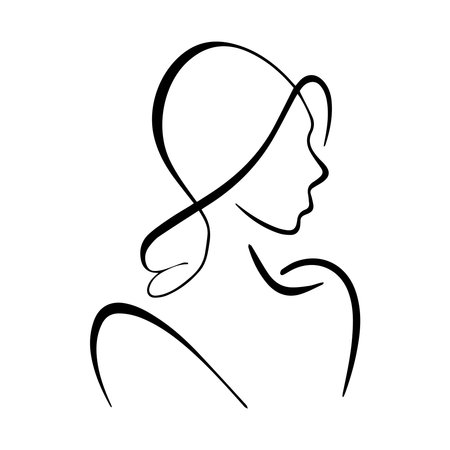 Silhouette of a beautiful woman. Hand drawn vector illustration.のイラスト素材