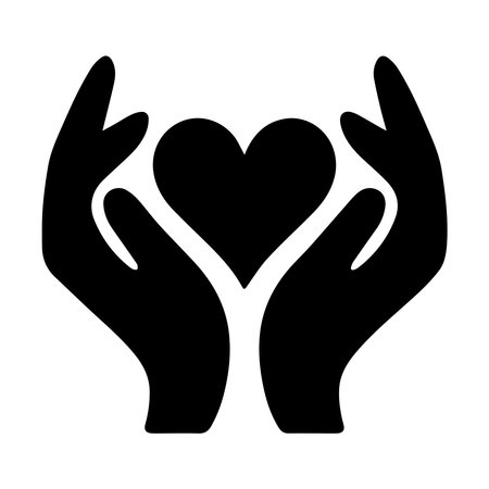 Hands with heart vector icon. Black illustration isolated on white backgroundのイラスト素材