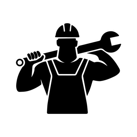 worker avatar with wrench key silhouette style icon design of Construction working maintenance workshop repairing progress labor and industrial theme Vector illustrationのイラスト素材
