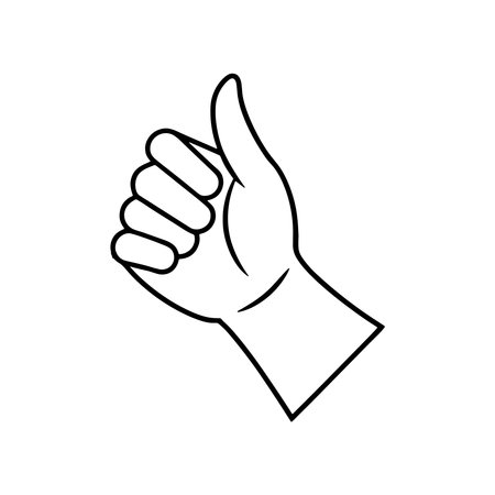 hand with thumb up icon over white background, line style, vector illustrationのイラスト素材