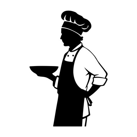 silhouette of chef with dish over white background, vector illustrationのイラスト素材