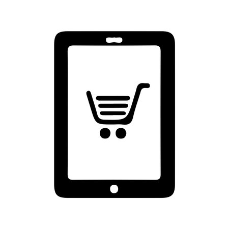 Smartphone and shopping cart icon. Black and white vector illustration.のイラスト素材