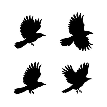 Set of black flying birds isolated on white background. Vector illustration.のイラスト素材