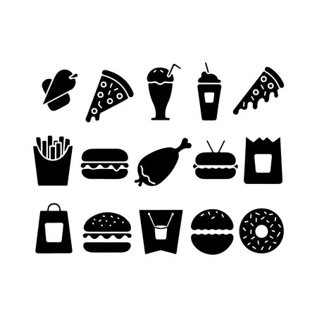 fast food icon set over white background, silhouette style, vector illustrationのイラスト素材