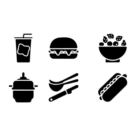Fast food icons set on white background. Vector illustration. Eps 10.のイラスト素材