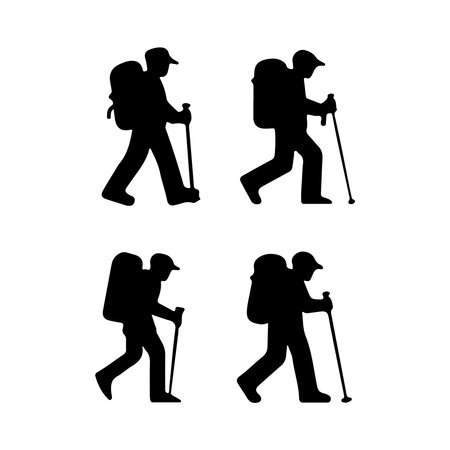Hiking people silhouettes on white background. Vector Illustration.のイラスト素材