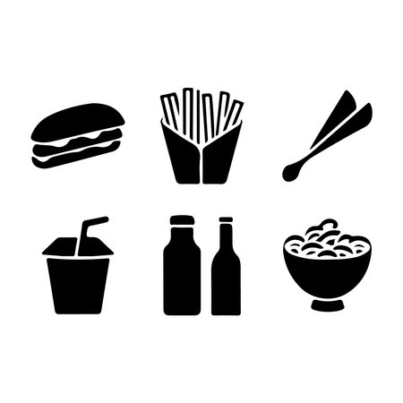 Fast food icons set. Vector illustration isolated on white background for graphic and web design.のイラスト素材