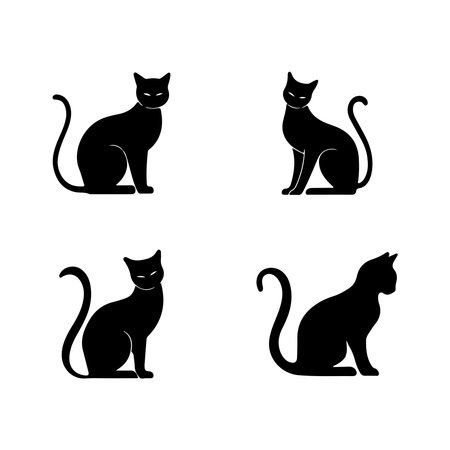 Black cat icons on white background for graphic and web design. Simple vector sign. Internet concept symbol for website button or mobile appのイラスト素材