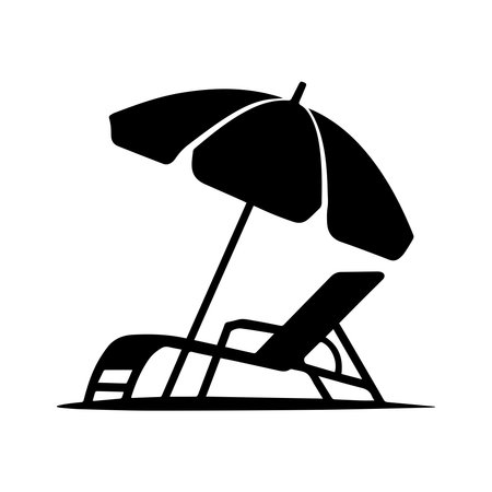 beach chair with umbrella icon over white background, silhouette style, vector illustrationのイラスト素材