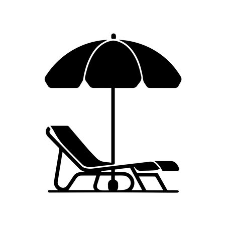 beach chair with umbrella icon over white background, silhouette style, vector illustrationのイラスト素材