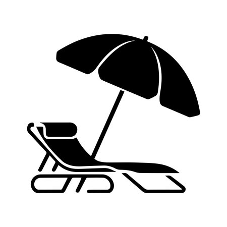 beach chair with umbrella icon over white background, silhouette style, vector illustrationのイラスト素材