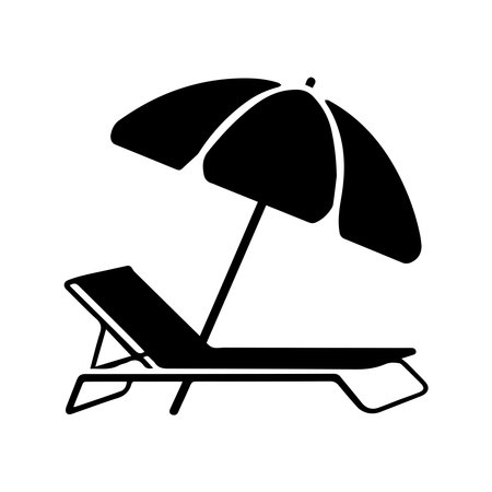 beach chair with umbrella icon over white background, silhouette style, vector illustrationのイラスト素材