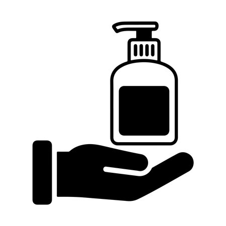 hand with hand sanitizer bottle silhouette style icon vector illustration designのイラスト素材