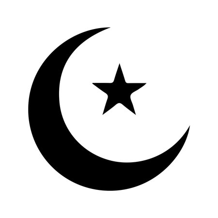 Crescent moon and star flat style icon design, Islamic muslim religion culture belief religious faith god spiritual meditation and traditional theme Vector illustrationのイラスト素材