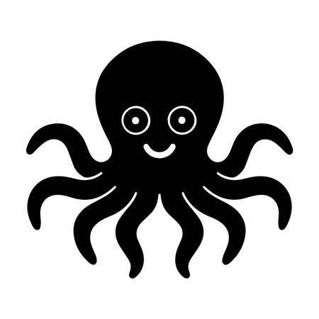 octopus cartoon character isolated icon vector illustration design  black and whiteのイラスト素材