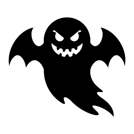 halloween ghost flying icon vector illustration design graphic flat style black and whiteのイラスト素材
