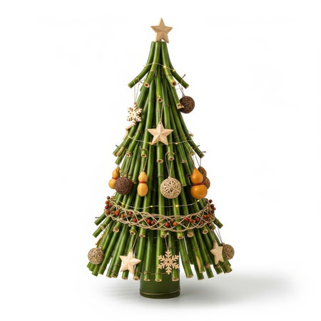 Christmas tree made of bamboo isolated on white background with clipping path.の素材
