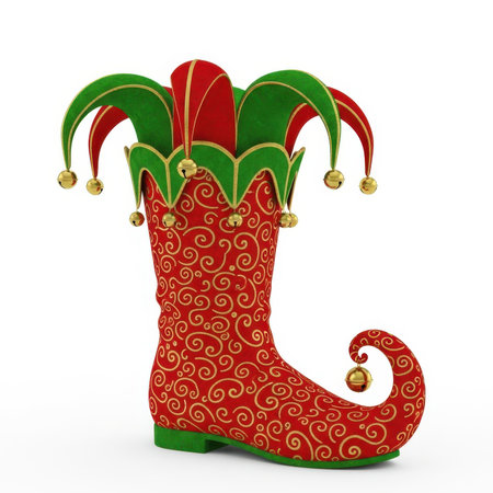 Red and green christmas boot on white background. 3D illustrationの素材