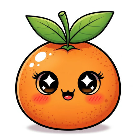 Stock showing cute kawaii orange character. High resolution image suitable for commercial use. Clear details and vibrant colors enhance visual appeal.の素材
