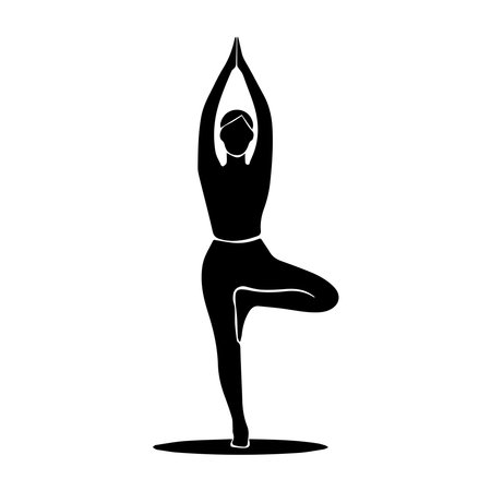 silhouette of woman practicing yoga over white background, vector illustrationのイラスト素材
