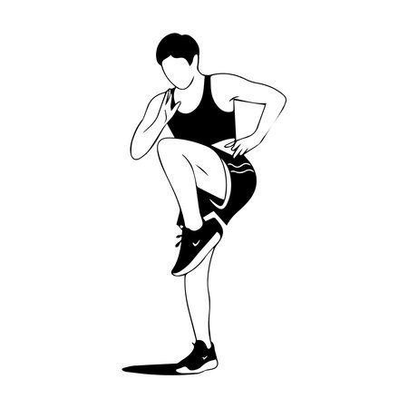 athletic man running icon over white background, flat design, vector illustrationのイラスト素材