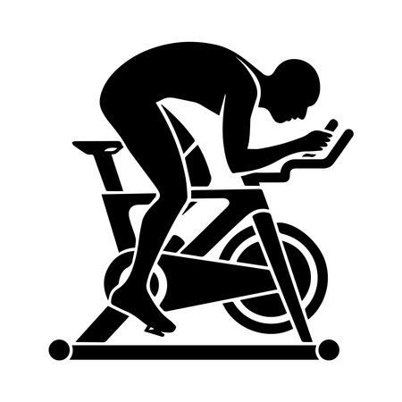 silhouette of man exercising on exercise bike, vector illustration designのイラスト素材