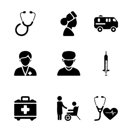 healthcare icons set over white background, silhouette style, vector illustrationのイラスト素材