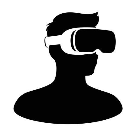 Man with Virtual Reality Headset Icon. Black and White Vector Illustration.のイラスト素材