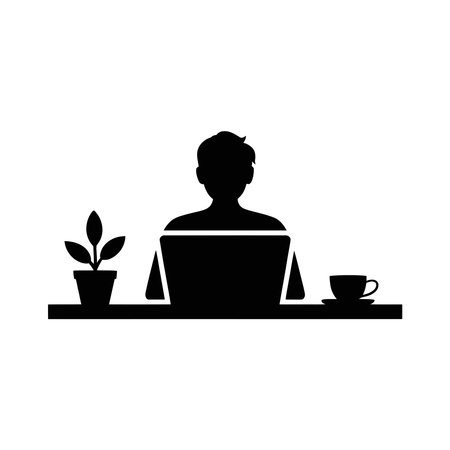 silhouette of man with laptop and cup of coffee vector illustration designのイラスト素材