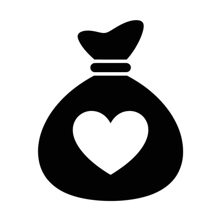 money bag with heart icon over white background, silhouette style, vector illustrationのイラスト素材
